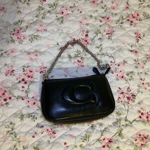 Black Leather pillow coach bag